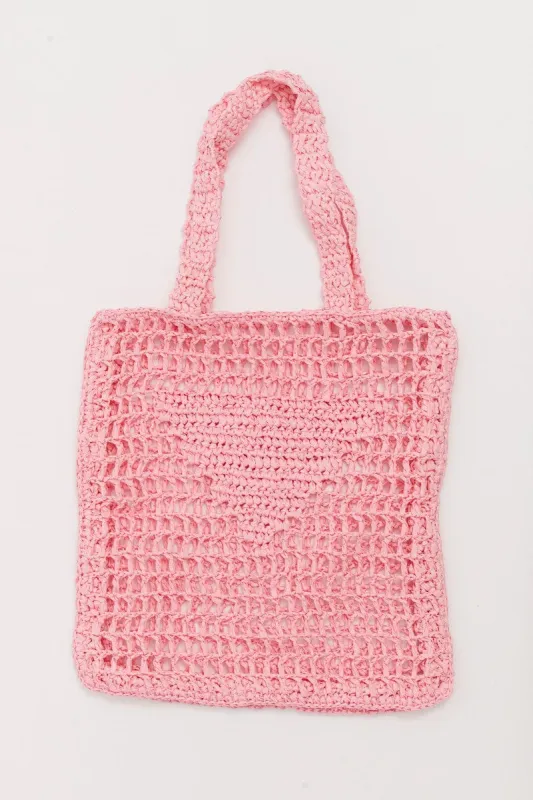 Pink Crochet Straw Tote Bag sold by Ally Fashion