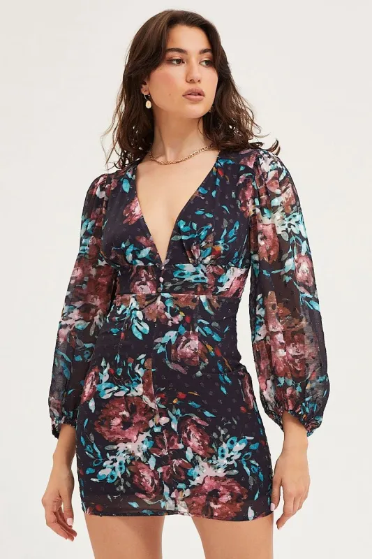 Print Mini Dress Long Sleeve Evening sold by Ally Fashion