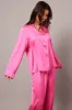 Pink Satin Pyjama Contrast Piping Long Leg Pj Set sold by Ally Fashion