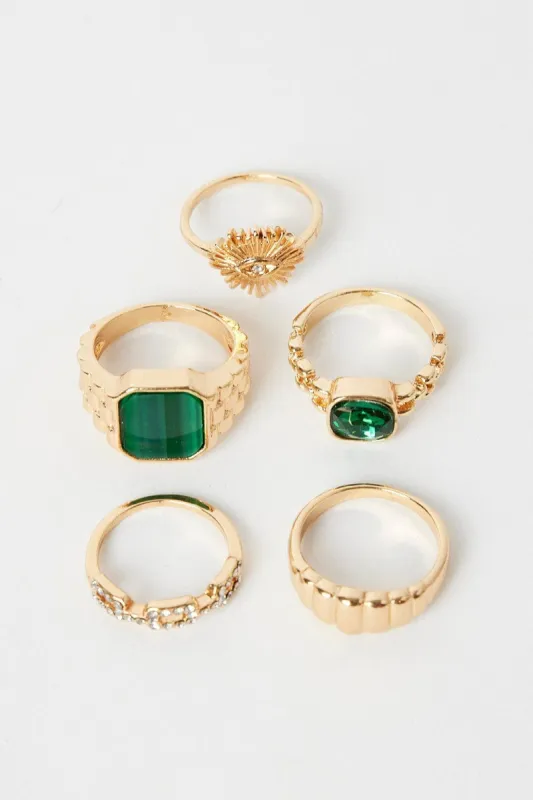 Gold 5 Pack Rings Set sold by Ally Fashion