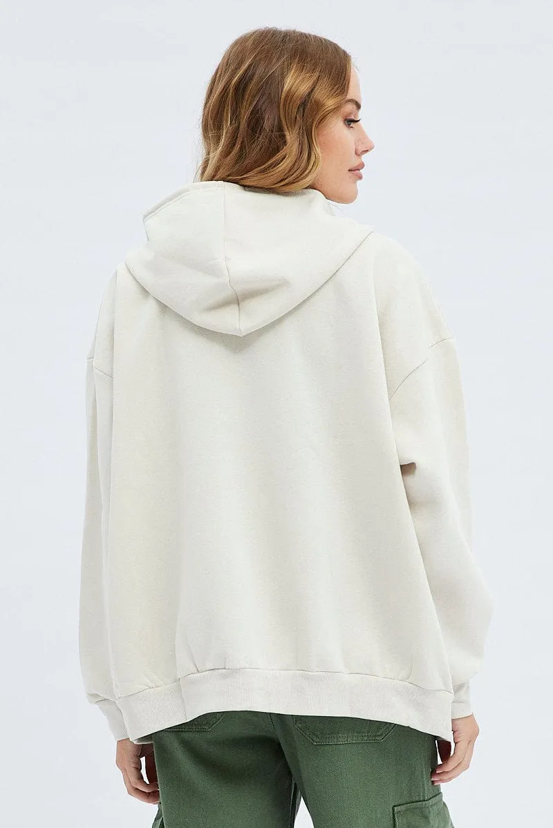 Beige Hoodie Zip Long Sleeves Embroidery sold by Ally Fashion product image thumbnail 5