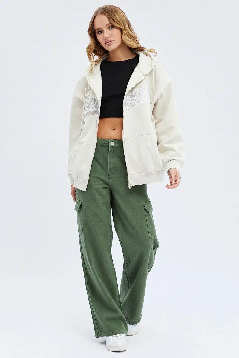 Beige Hoodie Zip Long Sleeves Embroidery sold by Ally Fashion product image thumbnail 2