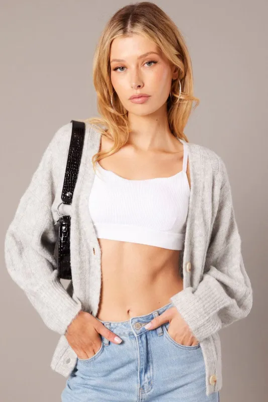 Grey Oversized Cardigan Long Sleeve V Neck sold by Ally Fashion