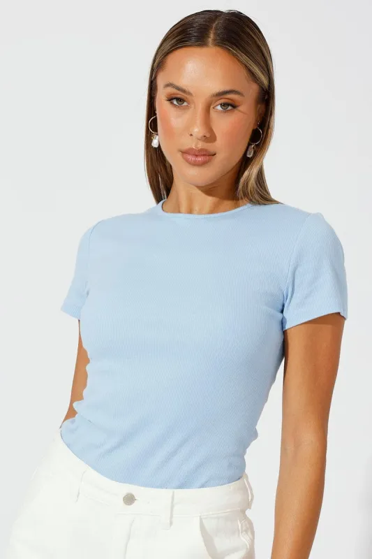 Blue Longline T Shirt Short Sleeve Crew Neck sold by Ally Fashion