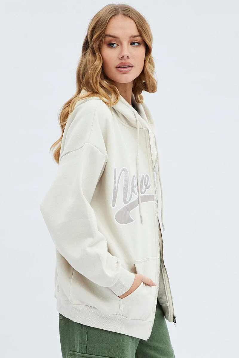 Beige Hoodie Zip Long Sleeves Embroidery sold by Ally Fashion product image thumbnail 4