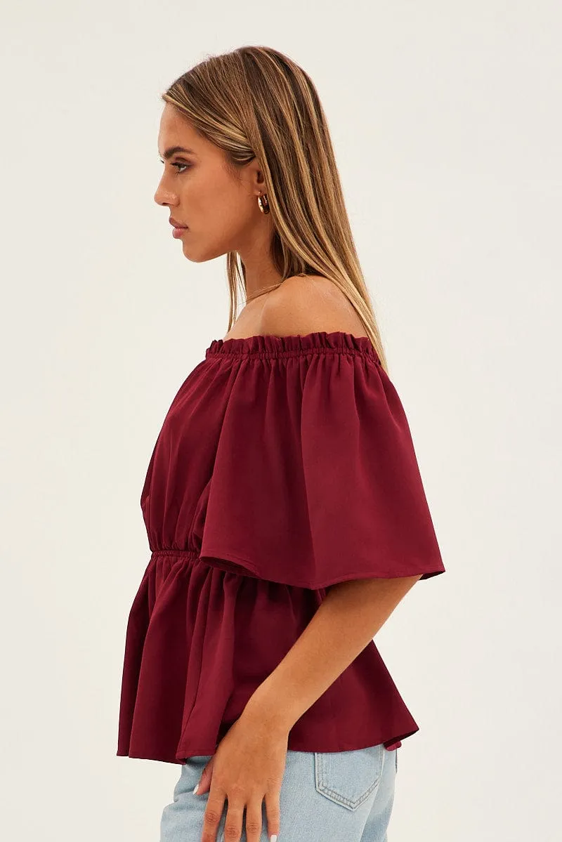 Red Top Short Sleeve Off Shoulder Longline Flutter sold by Ally Fashion product image thumbnail 4