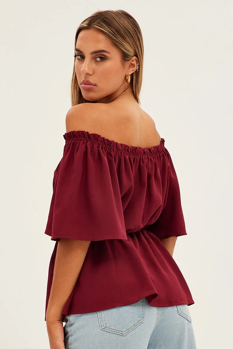 Red Top Short Sleeve Off Shoulder Longline Flutter sold by Ally Fashion product image thumbnail 5