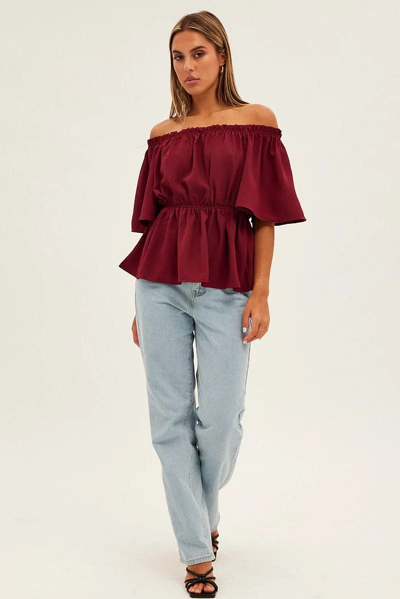 Red Top Short Sleeve Off Shoulder Longline Flutter sold by Ally Fashion product image thumbnail 2