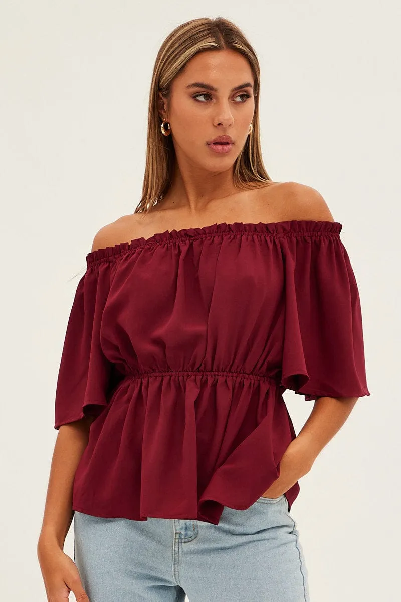 Red Top Short Sleeve Off Shoulder Longline Flutter sold by Ally Fashion product image thumbnail 3