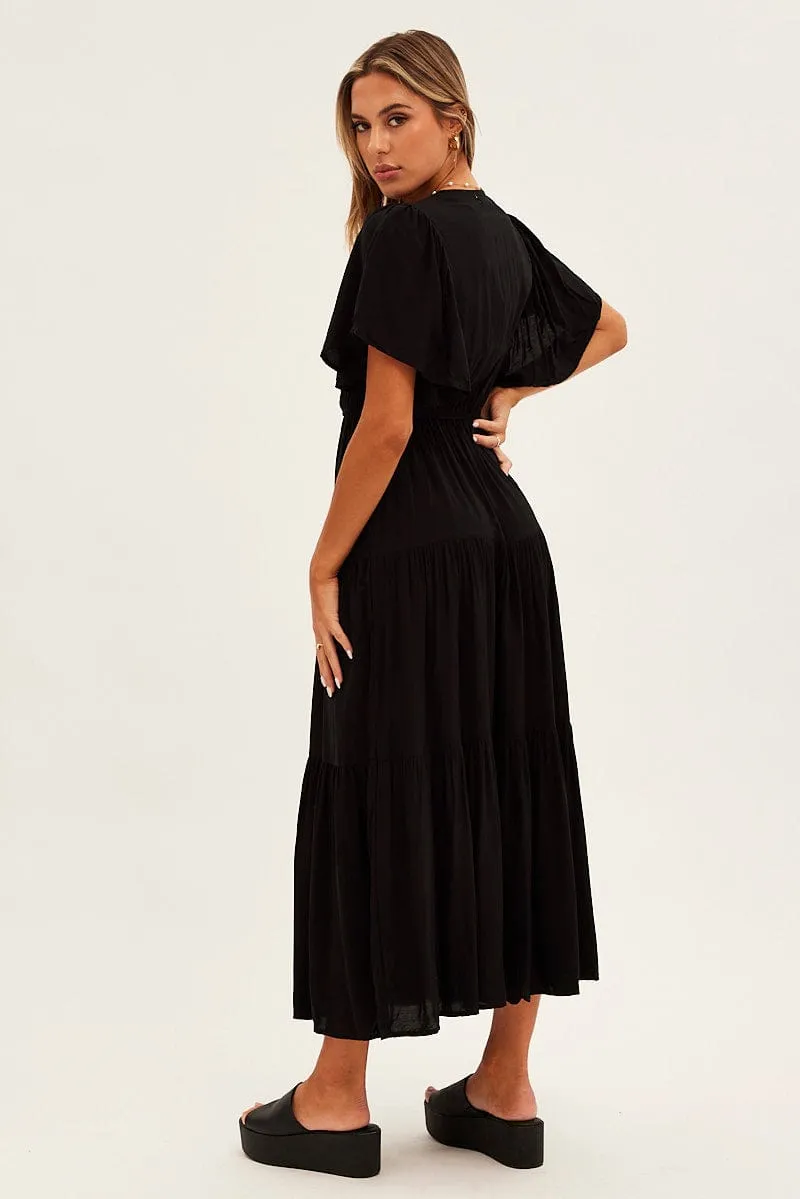 Black Maxi Dress Fluter Sleeve Tiered Hem sold by Ally Fashion product image thumbnail 5