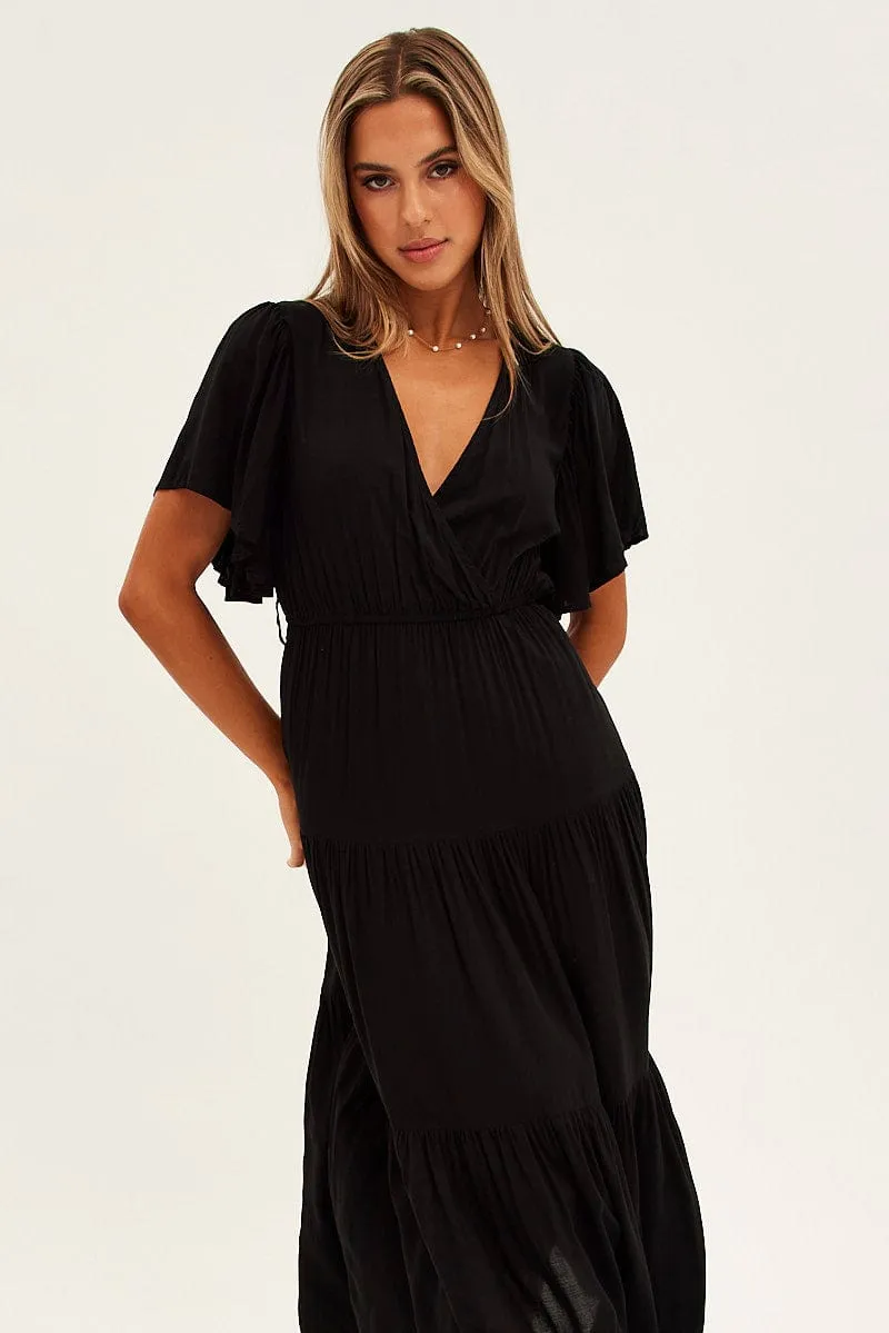 Black Maxi Dress Fluter Sleeve Tiered Hem sold by Ally Fashion product image thumbnail 2