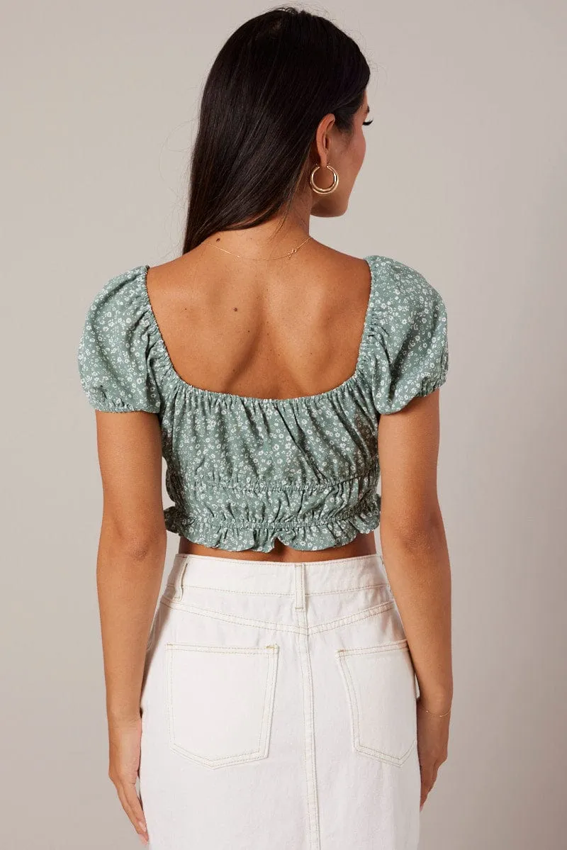 Green Ditsy Crop Top Short Sleeve sold by Ally Fashion product image thumbnail 5
