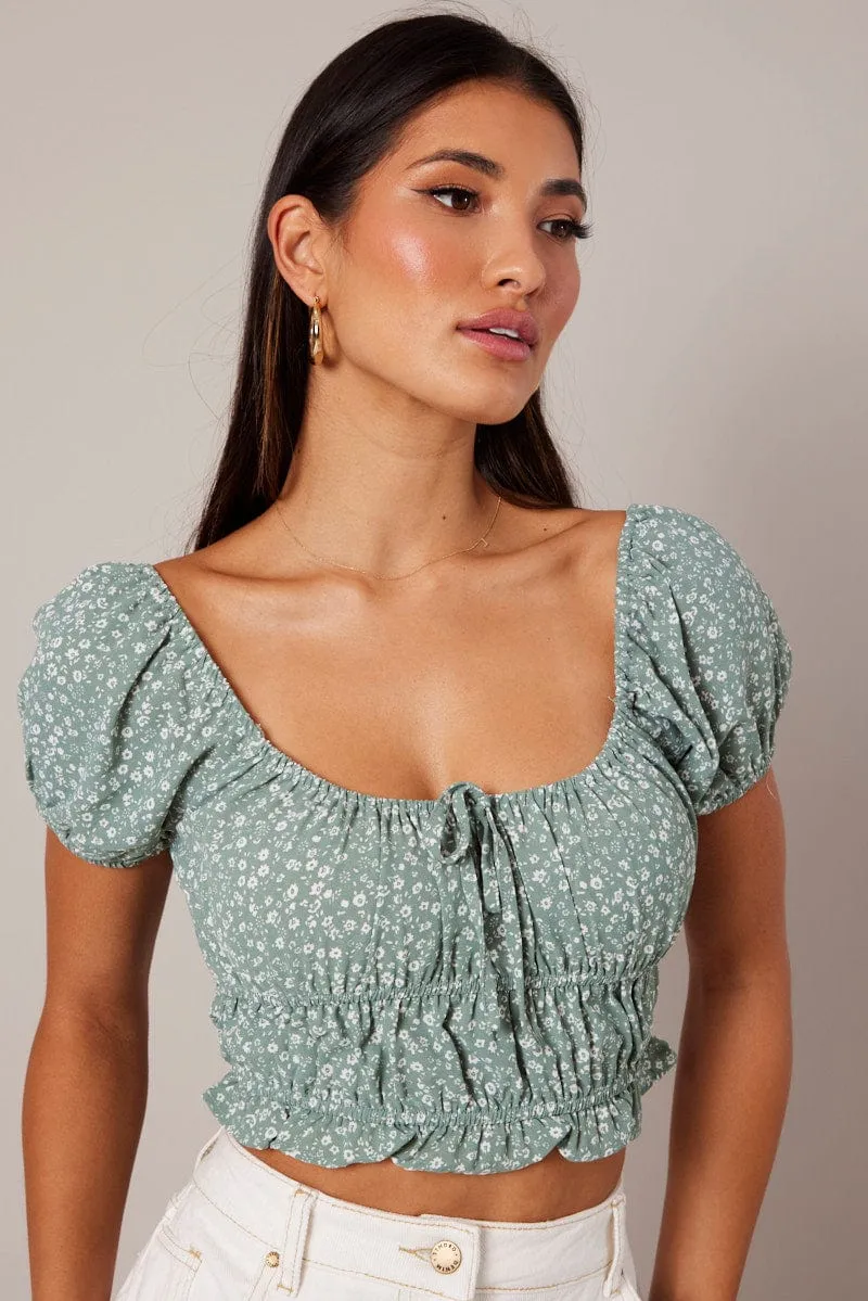 Green Ditsy Crop Top Short Sleeve sold by Ally Fashion product image thumbnail 3