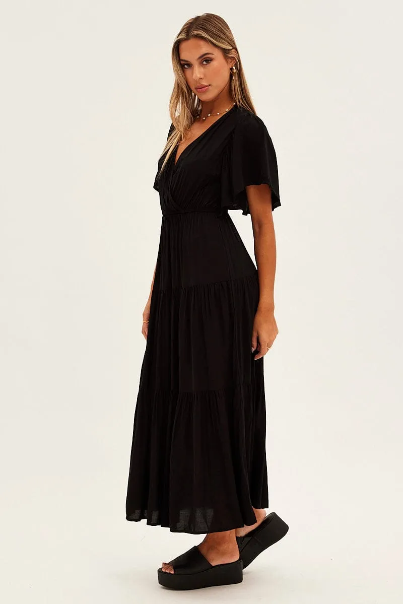 Black Maxi Dress Fluter Sleeve Tiered Hem sold by Ally Fashion product image thumbnail 4