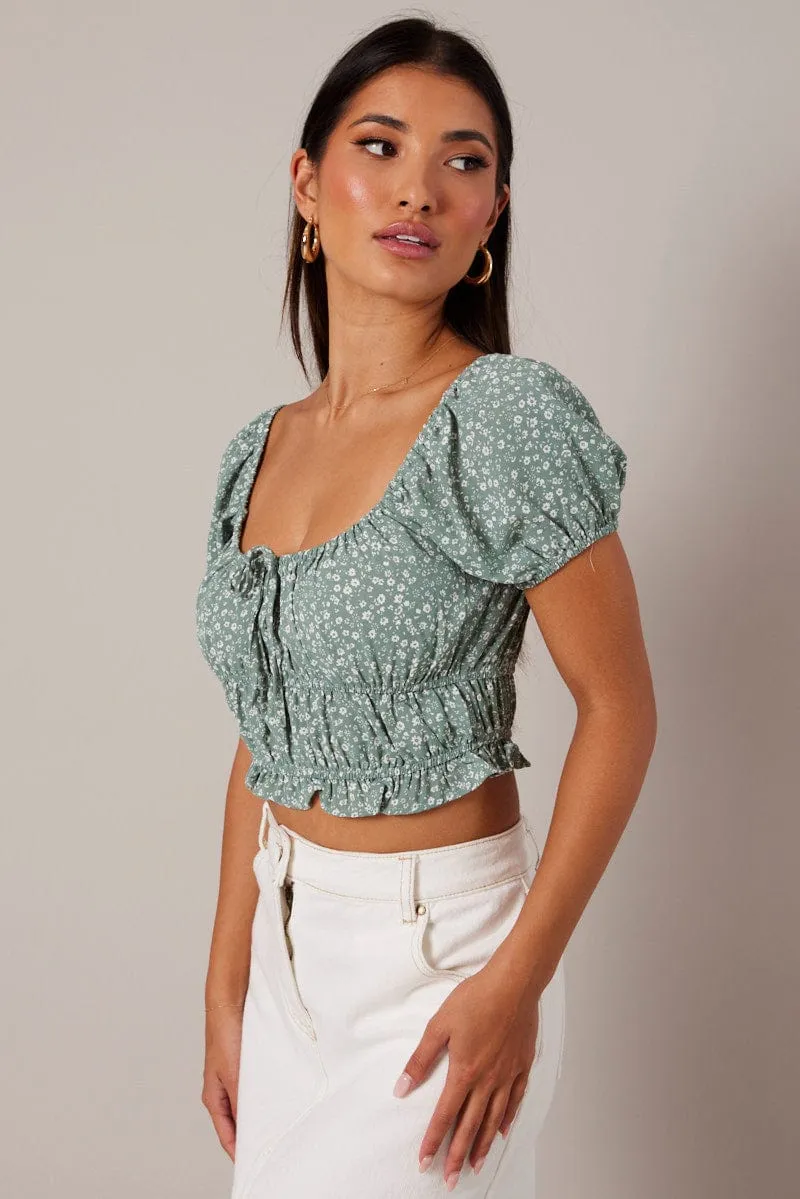 Green Ditsy Crop Top Short Sleeve sold by Ally Fashion product image thumbnail 4