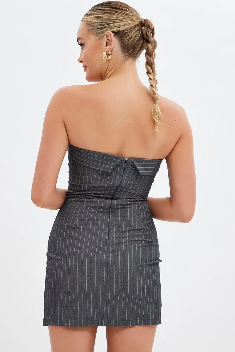 Grey Stripe Bodycon Dress Strapless Boob Tube Mini sold by Ally Fashion product image thumbnail 5