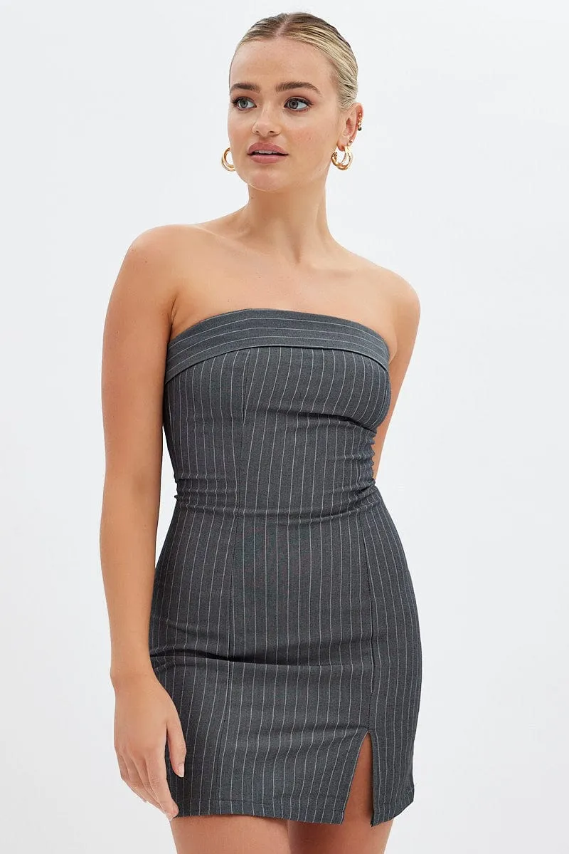 Grey Stripe Bodycon Dress Strapless Boob Tube Mini sold by Ally Fashion product image thumbnail 3