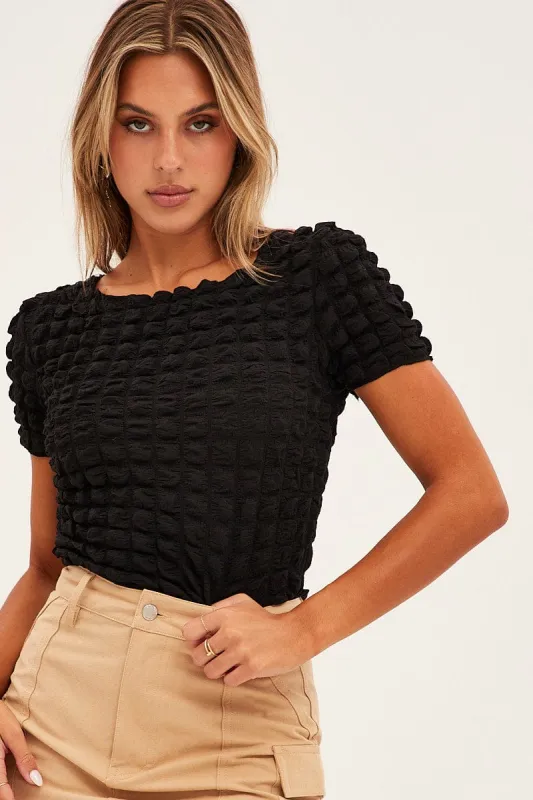 Black Textured Crop Top sold by Ally Fashion