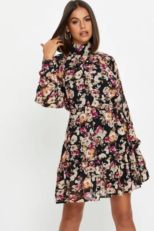 Print Mini Dress Long Sleeve sold by Ally Fashion