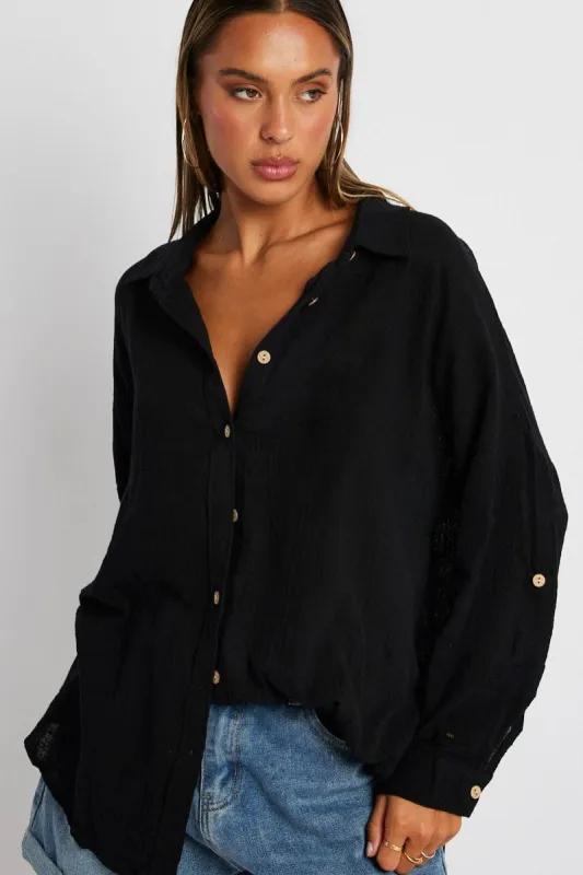 Black Shirt Long Sleeve Cotton sold by Ally Fashion