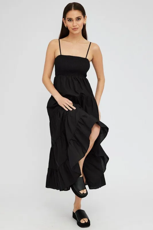 Black Midi Dress Sleeveless Tiered sold by Ally Fashion