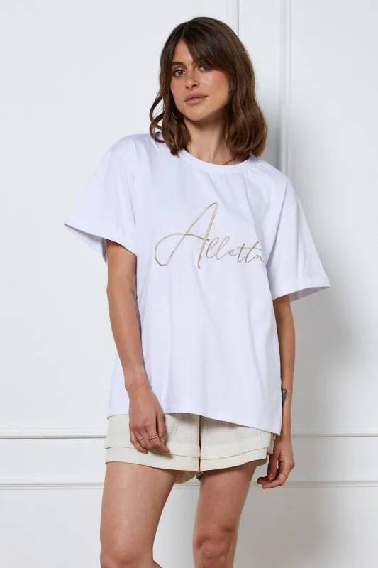 White Graphic T Shirt Short Sleeve Oversized Crew Neck sold by Ally Fashion