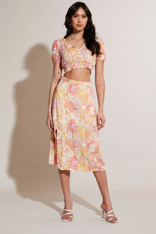 Print Midi Skirt High Rise Front Split sold by Ally Fashion
