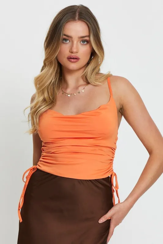 Orange Crop Top Cowl Neck sold by Ally Fashion