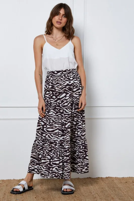 Print Tiered Maxi Skirt sold by Ally Fashion