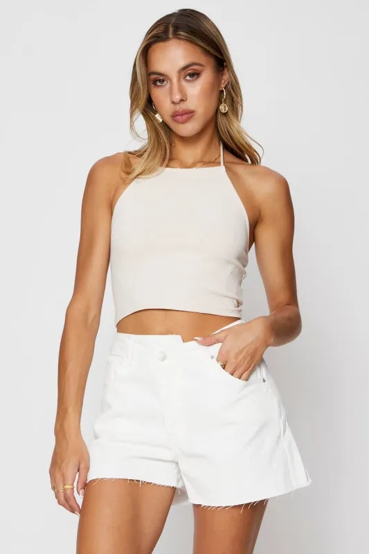 White High Rise Denim Shorts sold by Ally Fashion