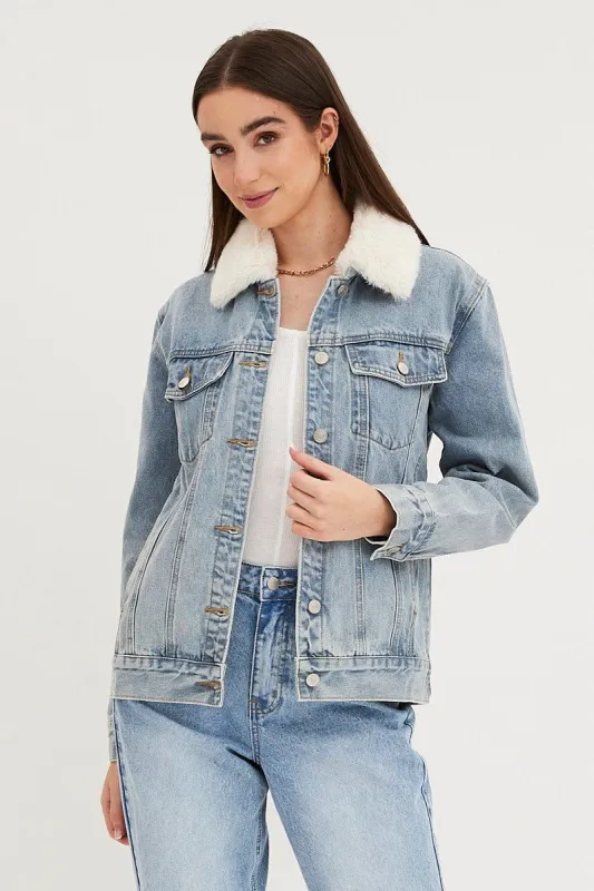 Blue Demin Jacket Long Sleeve sold by Ally Fashion