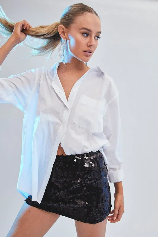 Metallic Mini Skirt High Rise Metallic Sequin Party sold by Ally Fashion