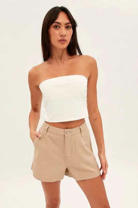 Camel High Waist Short Cotton Drill sold by Ally Fashion