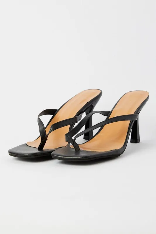 Black Toe Post Stiletto Heeled Mule Sandals sold by Ally Fashion
