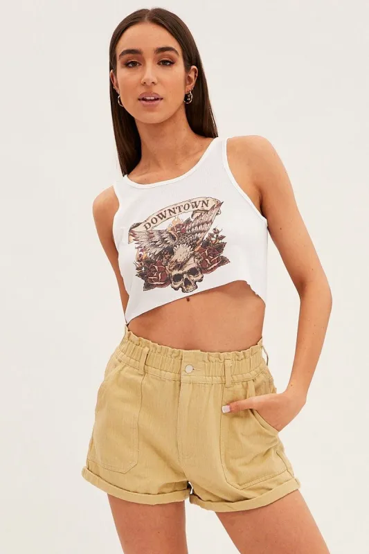 Camel Relaxed Shorts Paper Bag High Rise sold by Ally Fashion