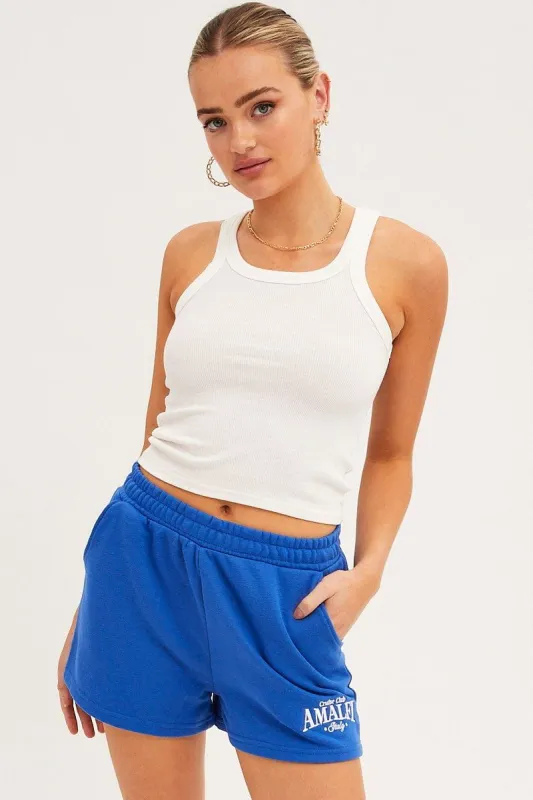 Blue Track Shorts High Rise Elastic Waist sold by Ally Fashion