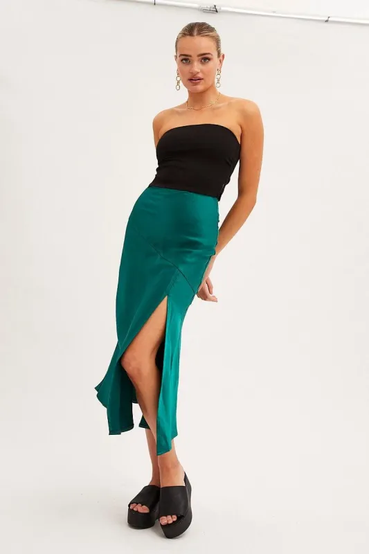 Teal Slip Skirt Satin Midi sold by Ally Fashion