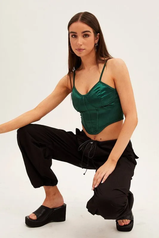 Green Solid Boned Corset Top made by Ally Fashion