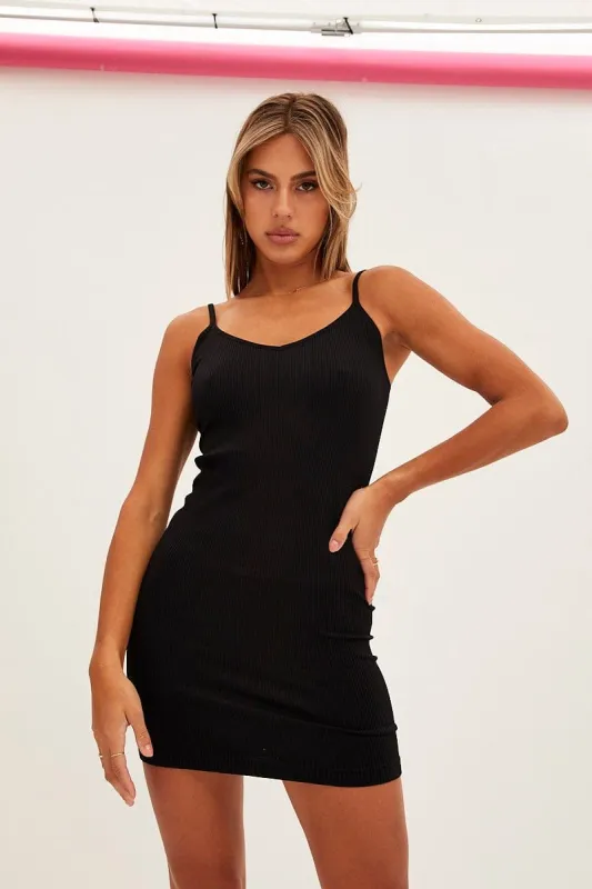 Black Bodycon Dress Sleeveless V-Neck Seamless sold by Ally Fashion