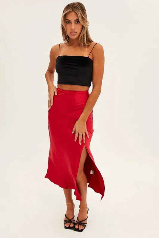 Red Slip Skirt Satin Midi sold by Ally Fashion