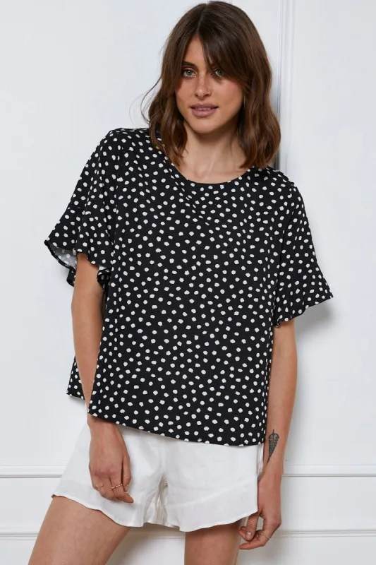 Geo Print Top Short Sleeve Linen sold by Ally Fashion