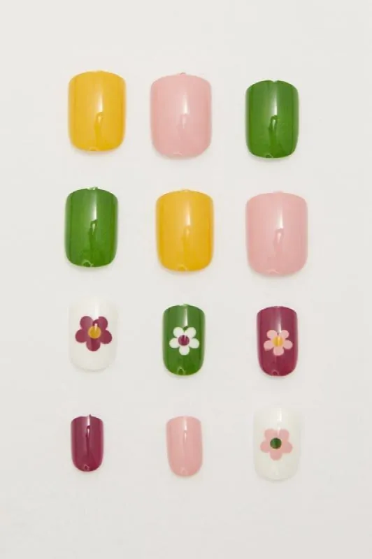 Multi Colour 24Pcs Floral Decor Fake Nail sold by Ally Fashion