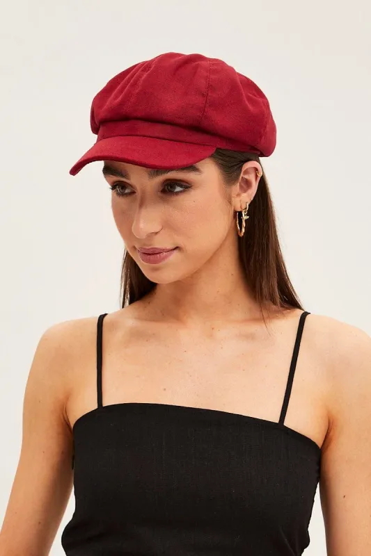 Red Plain Baker Boy Hat sold by Ally Fashion