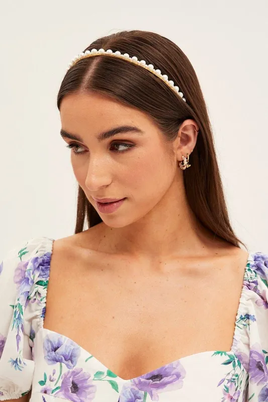 White Faux Pearl Headband sold by Ally Fashion