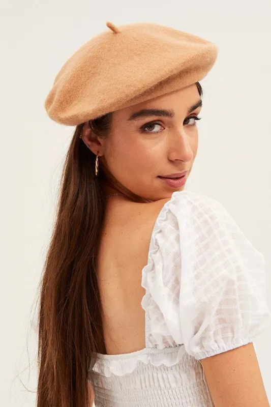 Camel Plain Beret sold by Ally Fashion