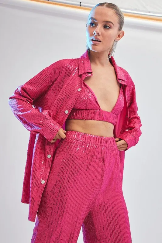 Pink Sequin Shirt Button Front sold by Ally Fashion
