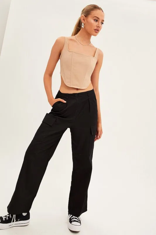 Black Cargo Pants Relaxed Wide Leg sold by Ally Fashion