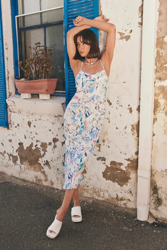 Blue Print Maxi Dress Bias Cut sold by Ally Fashion