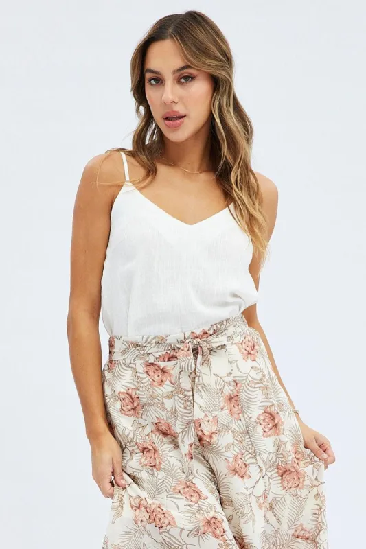 White Linen V Neck Cami sold by Ally Fashion