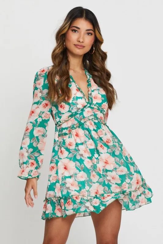 Print Mini Dress Long Sleeve sold by Ally Fashion